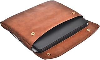 Glossy Rust Orange Leather Protective 15-15.6 inch Premium Laptop Sleeve Case with Flap Pocket and Magnetic Snap Clasps | Slim Design Laptop Bag compatible with MacBooks and Laptops