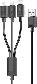 X74-3-in-1 Charging Cable (2A - 1M), USB-A To Type-C/Micro-USB/Lightning, Compatbile With iPhone iPad Samsung Huawei Xiaomi Oppo - Black