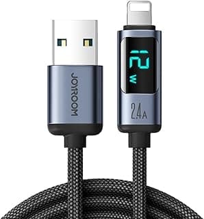 AL012A16 Prism Series 2.4A USB-A to Lightning Fast Charging & Data Cable with Digital Display, 1.2 m – Black