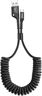 USB Type C Cable for Car, Retractable USB C Cable(3FT) Curly USB A to USB-C Fast Charger Cord Compatible Samsung Galaxy S10 S9 S8 Plus Note 9 8, Moto Z, LG5/G6/V20, USB C Devices (Black-3Ft)