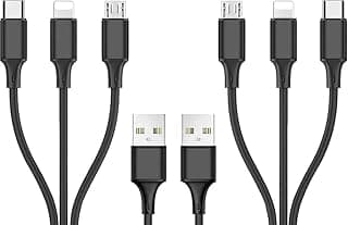 كابل شحن متعدد (2 قطعة 5 قدم) كابل USB 3 في 1 عالمي للشحن السريع مع وصلات Type-C/Micro USB لمعظم الهواتف والتابلت (للشحن فقط)