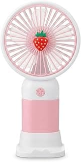 Mini Desk Fan with Strawberry Design in Pink, USB Rechargeable Battery Operated, Ideal for Home Office and Travel Use