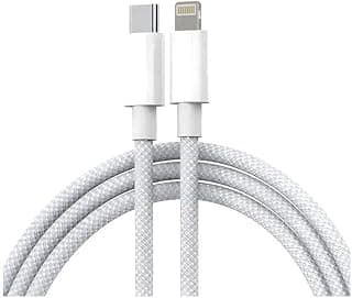 كابل L'AVVENTO من USB-C إلى Lightning | تصميم منسوج مع غطاء ABS | شحن سريع 9V 3A | نقل بيانات 480Mbps | 1.2 متر | أبيض
