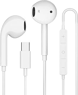 سماعة أذن سلكية USB C بميكروفون وتحكم - عازلة للضوضاء، متوافقة مع ايفون 17/16/15 Pro Max، سامسونج Galaxy S25/S24/S23/S22/Ultra، Note 10/20، Pixel 7/6/5/4