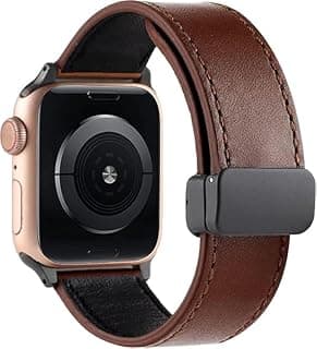 AW-LEAMAG Apple Watch Ultra/SE/Series 1–11 Leather Strap Magnetic Clasp Genuine Leather Replacement Band 42mm 44mm 45mm 49mm Durable Brown Black Buckle