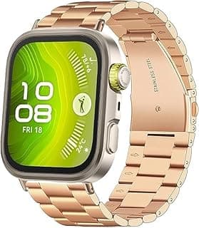 أحزمة معدنية متوافقة مع ساعة هواوي Fit 3/Fit 4/4 Pro/Fit 5، سوار بديل من الستانلس ستيل مع قفل قابل للطي (لون ذهبي وردي)