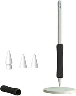 Apple Pencil Grip Holder for 2nd/3rd Gen/Pro with Replacement Tip & 2 Silicone Nib Covers – Ergonomic Anti-Slip Sleeve Compatible with iPad Pro/Air – 4-in-1 Accessories Set
