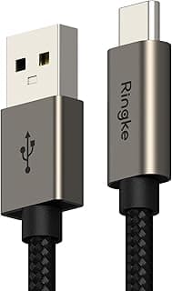 كابل أساسي USB نوع A الى USB نوع C للشحن السريع ونقل البيانات خالي من التشابك من النوع A الى نوع C بقوة 60 وات لسلسلة آيفون 15 و16 وجالاكسي وبيكسل واللاب توب والتابلت من رينجكي، لون أسود، طول 2 متر