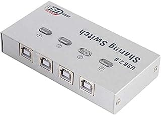 سويتش مشاركة طابعة USB بـ 4 منافذ - فضي، زر ضغط، يدوي