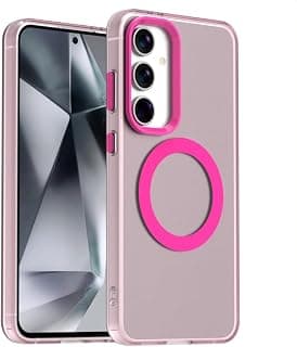 Case for (Compatible with For Samsung S25 FE) Magnetic Charging, Ultra Thin Shockproof Matte Hard PC Mobile Phone Case, Translucent Soft Silicone TPU Bumper Protective Case (Hot Pink)