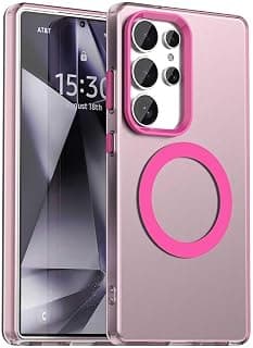 Case for (Compatible with For Samsung S25 Ultra) Magnetic Charging, Ultra Thin Shockproof Matte Hard PC Mobile Phone Case, Translucent Soft Silicone TPU Bumper Protective Case (Hot Pink)