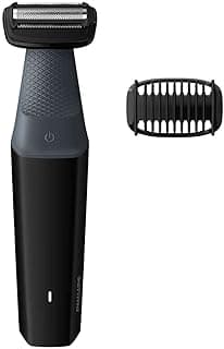 ماكينة حلاقة الجسم Bodygroom Series 3000 مقاومة للماء BG3010/13، شفرة لطيفة على البشرة، مشط 3 ملم، تشغيل لاسلكي 50 دقيقة/شحن 8 ساعات، أسود/رمادي - نسخة دولية