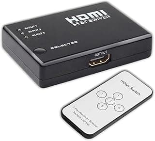 محول HDMI متعدد المنافذ 1080 بيكسل مقسم صندوق مقسم UHD لأجهزة DVD وتلفزيون HD واكس بوكس مع جهاز تحكم عن بعد (لون أسود، 3 منافذ)