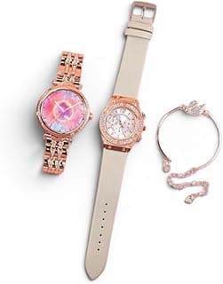 JSYES Diamond Smart Watch Set for Women, Rose Gold Smartwatch with Bracelet, Wireless Charging, Fitness Tracker, Heart Rate Monitor, Touchscreen, Stylish Ladies Smart Watch Gift Set