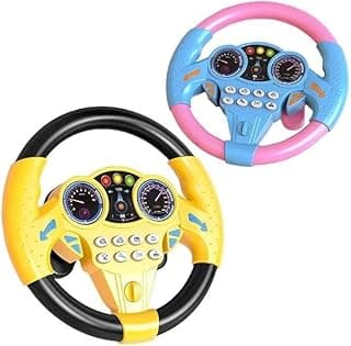 Steering Wheel Toy - Interactive 360° Rotating Design with Lights & Sound Effects, ABS Plastic, Suction Base for Toddlers Ages 3 and Up (2PCS)