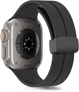 سوار ساعة LanQii متوافق مع ساعة ابل 42mm/44mm/45mm/49mm، لساعة ابل الترا 49mm، أحزمة رياضية مغناطيسية ناعمة من السيليكون لساعة ابل SE 44mm/سلسلة 8/7/6/5/4/3/2/1 - أسود