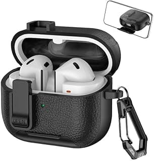 جراب سماعات لاسلكية بملمس الجلد متوافق مع سامسونج Galaxy Buds3 / Buds3 Pro مع علاقة وحامل (أسود)