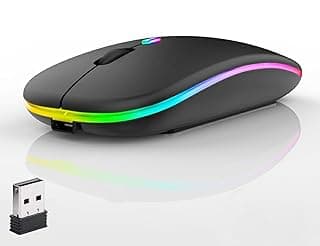 LED Wireless Mouse, Slim Silent Dual-Mode 2.4G+BT Rechargable 7-Color Portable Mobile Optical Office Mouse with USB Receiver, 3 Adjustable DPI Levels for Notebook, PC, Computer, MacBook (Black)