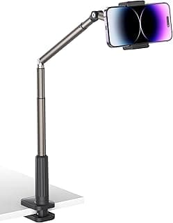 حامل موبايل للمكتب والسرير متوافق مع ابل iPhone 16 15 14 13 12، ذراع مرن 360 درجة (أسود)