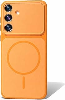جراب حماية نحيف لسامسونج Galaxy S25 FE مع تصميم حلقة (للمظهر فقط، لا يدعم الشحن اللاسلكي)، مقاوم للصدمات، ظهر مطفي مقاوم للخدش، حماية للكاميرا، مقاس دقيق (برتقالي)