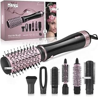 7 in 1 Multifunctional Hot Air Brush, Rose Black, 1000W, Negative Ion Hair Curler Straightener