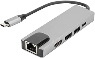 هاب USB-C، محول محمول 5 في 1 USB-C متعدد المنافذ إلى HDMI 4K، منفذ توسعة جيجابت ايثرنت RJ45