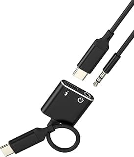 محول USB نوع سي إلى مقبس سماعة رأس 3.5 ملم (2 في 1) شاحن من النوع سي ومقسم سماعة رأس AUX لاتصال صوتي رقمي لآيفون 16 برو ماكس و واي باد متوافق مع سامسونج S25 وسماعات الرأس وأجهزة أندرويد والسيارات