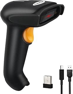 قارئ باركود ليزر 1D، لاسلكي 2 في 1 بمسافة 328 قدم وسلكي USB لنقاط البيع والكمبيوتر