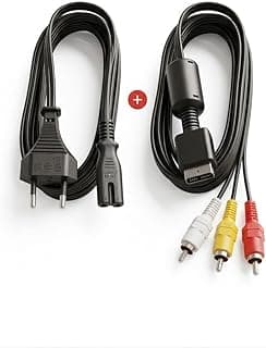 حزمة كابلات PS (فيديو + طاقة): كابل RCA وكابل طاقة متوافق مع PS1، PS2، PS3، حزمة بلايستيشن: كابل 3-RCA AV وسلك طاقة ثنائي الأطراف لـ PS1، PS2، PS3