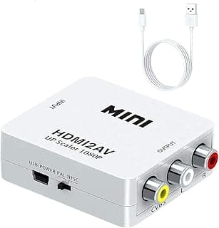 محول فيديو HDMI الى RCA، محول فيديو HD عالي الدقة 1080p ميني HDMI إلى 3RCA AV/CVBS للكمبيوتر وبلاي ستيشن 3 وVCR وأقراص DVD يدعم PAL ونظام الفيديو المنزلي NTSC مع كابل شحن USB
