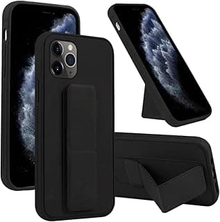 جراب بمسند خلفي لهاتف iPhone 14 Pro Max، حامل مغناطيسي للسيارة، سيليكون ناعم، مسند أفقي ورأسي، حزام معصم، حماية كاملة ضد البصمات لهاتف iPhone 14 Pro Max (أسود)