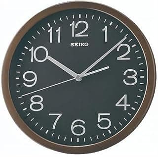 ساعة حائط من سيكو بحركة عقارب صامتة، أسود وبني، QXA808A
