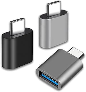 محول USB C الى USB نوع C ذكر الى USB انثى (عبوة من 3 قطع) متوافق مع ماك بوك اير 2020/ماك بوك 12 انش/ايباد برو 2020 والمزيد، اسود ورمادي وفضي (ليس لتيسلا) من هنريتي