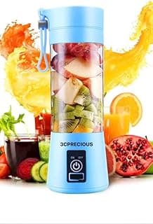 USB Portable Blender Juicer Cup, 3CPRECIOUS Fruit Juice mixer, Mini Portable Rechargeable Battery/Juicing Blender Mixer, 380ml (Blue)