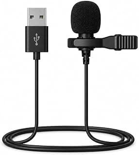 USB Lavalier Microphone, Clip-On Condenser Mic, Plug & Play, for Podcasts, Streaming, Meetings & Recording, Model JH-044