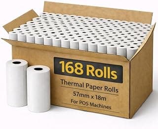 Thermal Paper Rolls for POS Machines 5.7cm Wide – Receipt Rolls for Visa Machines – Multiple Lengths 12/14/16/18m – Multipack (168, 18 Meters)