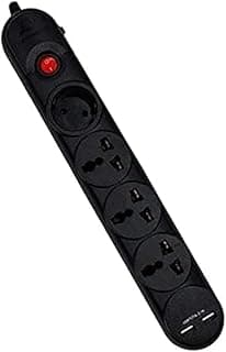 سيستم ماكس مشترك كهرباء - 4 مخارج و 2 منفذ شحن USB - أسود