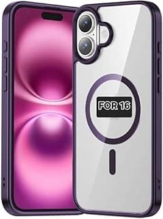 Magnetic Case Compatible with MagSafe, Shockproof Bumper Cover, Matte Solid Color TPU Frame, Anti-Scratch Clear Back for Phone (Purple, iPhone 16)