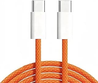 KM Technology PD 1.2m Cable Super Fast Charging Type C to Type C 100W 3A and Data Sync Compatible with Samsung S25Ultra/S24/S23/22/Note10/Note10Plus/A70/A80/Zfold7 And More (60W Orange White Cable)