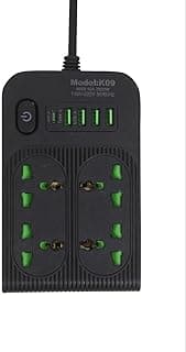 2500W Power Strip Multiport Power Strip, 4 Power Sockets Plus Multiple USB Ports & TYPE-C Port (Black, 4 Power Outlets & 4 USB Output & TYPE-C)