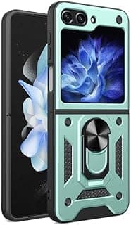 جراب حماية لهاتف سامسونج Galaxy Z Flip 6، غطاء منزلق للكاميرا، حلقة دوران 360 درجة، مسند، مضاد للصدمات، حامل مغناطيسي للسيارة (أخضر)
