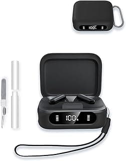 Case for soundcore P41i Wireless Earbuds, WUNIAK Soft Silicone Protective Portable Scratch Shock Resistant Shell with Cleaner Kit & Carabiner & Lanyard ，Black