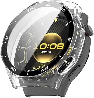 جراب متوافق مع هواوي Watch GT6 Pro 46 mm، بلاستيك PC + فيلم حماية للشاشة، مع مقياس، مقاوم للخدش، جراب حماية شامل متوافق مع هواوي Watch GT6 Pro 46 mm (شفاف مع مقياس)