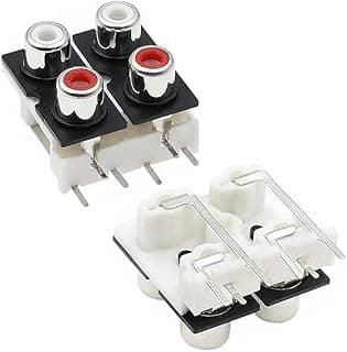 مقبس RCA - منفذ أنثى جاك موصل إصلاح PCB للتركيب ستيريو صوت وفيديو لوحة مقبس AV2-8.4-9 4-Hole RCA Chassis موصل زاوية قائمة