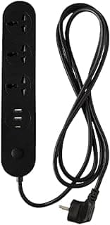 BAREEQ بريق 2.5-Meter Lighting Power Strip with 3 USB Ports: 2 USB-A, 1 USB-C with Power Delivery (20w), and a 3-Year Warranty (Black)