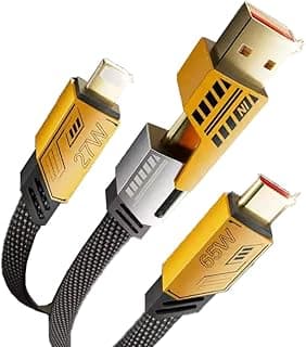 كابل USB C طول 3.3 قدم، 4 في 1 شحن سريع PD 27 وات 65 وات، كابل شحن مسطح مجدول من سبائك الزنك، للآيفون 15 برو ماكس/15/14/13/12، سامسونج Galaxy S23