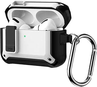 جراب Fekra لسماعات Airpods Pro 3، جراب بقفل أمان لسماعات ابل Airpod Pro 3 (2025) مع حامل هاتف وحماية من السقوط مع ميدالية مفاتيح (أبيض F_Lock)