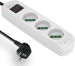 مشترك كهرباء EL-WO-K عالي الجودة بـ 3 مخارج بدون تأريض (أساسي) (أبيض، 1.5 متر)