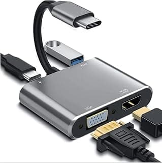 محول USB C إلى مدخل HDMI VGA، موزع 4 في 1 نوع C مع شحن USB C، مخرج HDMI وVGA مزدوج، منفذ USB 3.0 لسامسونج S9/S8، ماك بوك، نينتندو سويتش، سيرفس بوك - فضي