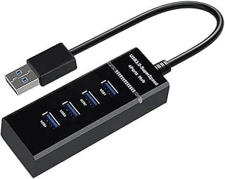 موزع USB 3.0 شامل وفائق السرعة بـ 4 منافذ - محمول نحيف للغاية باضاءة LED وكابل محول للكمبيوتر الشخصي والنوت بوك وذاكرات فلاش وغيرها من الاجهزة، أسود